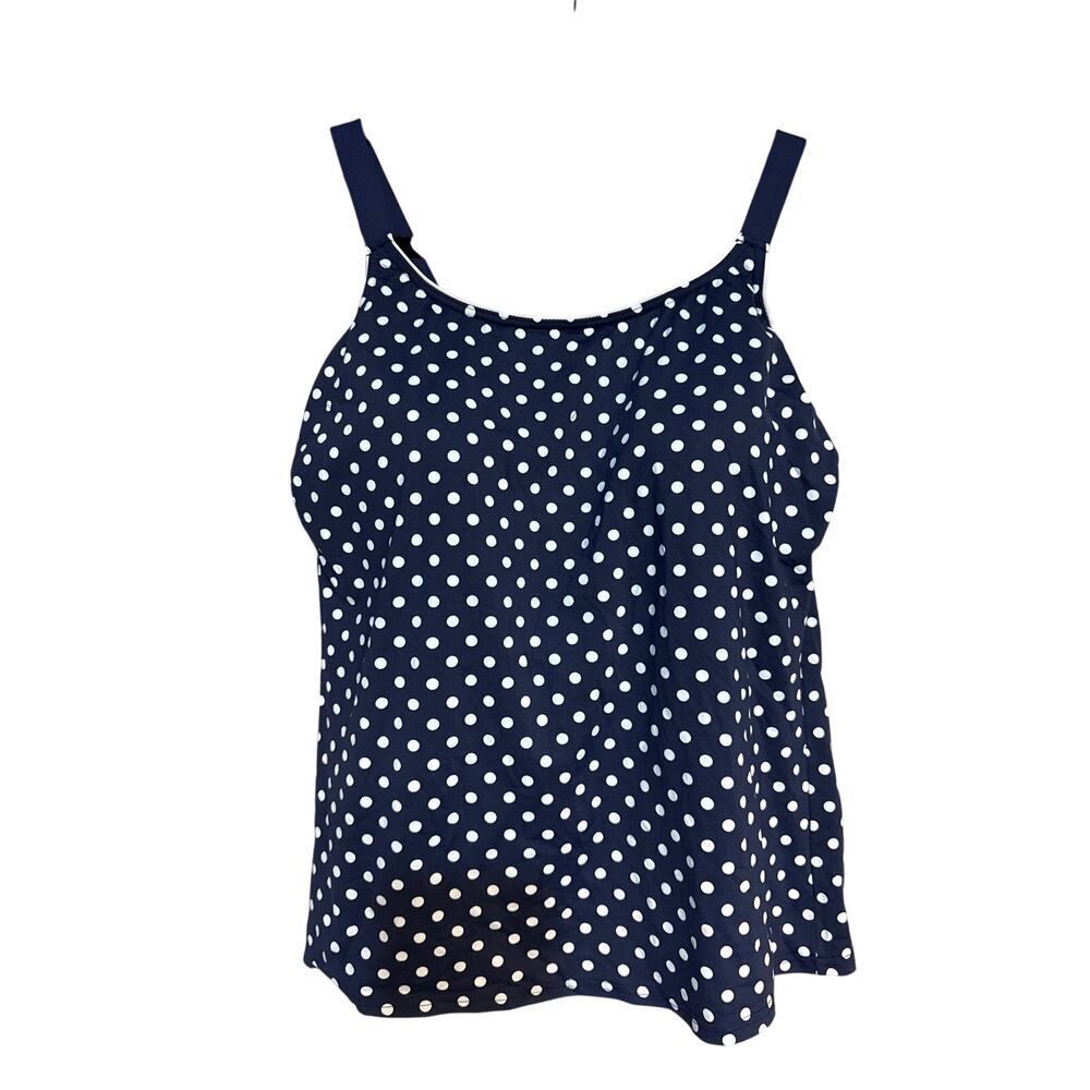 LANDS END TANKINI SWIM TOP - bra sized 10DDD polka dots